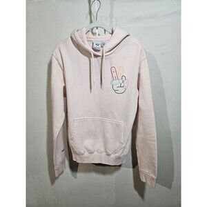 Adidas Originals Pink Pullover Hoodie Mens Size S With Graphic Logo Peace Sign